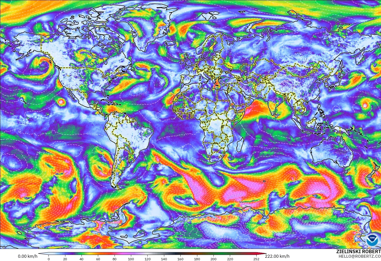 GFS modelo - Mundo, Rajadas de vento