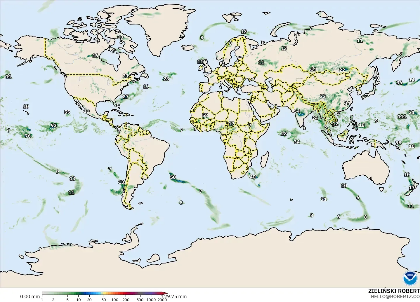 GFS modelo - Mundo, Acúmulo de precipitação
