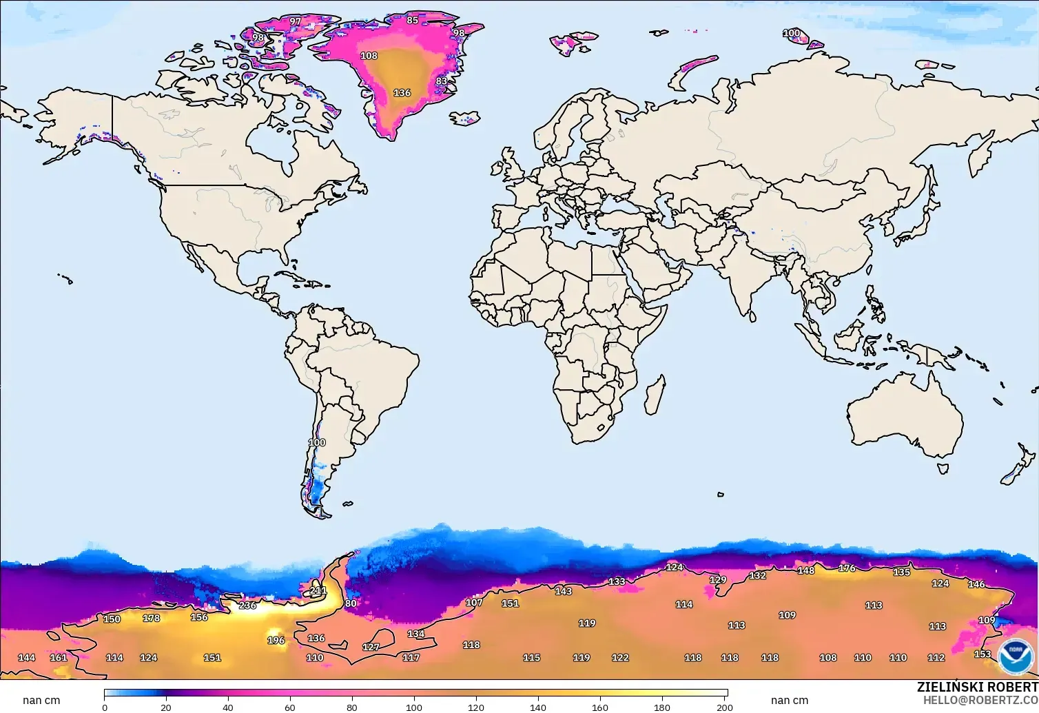GFS modelo - Mundo, Profundidade da neve