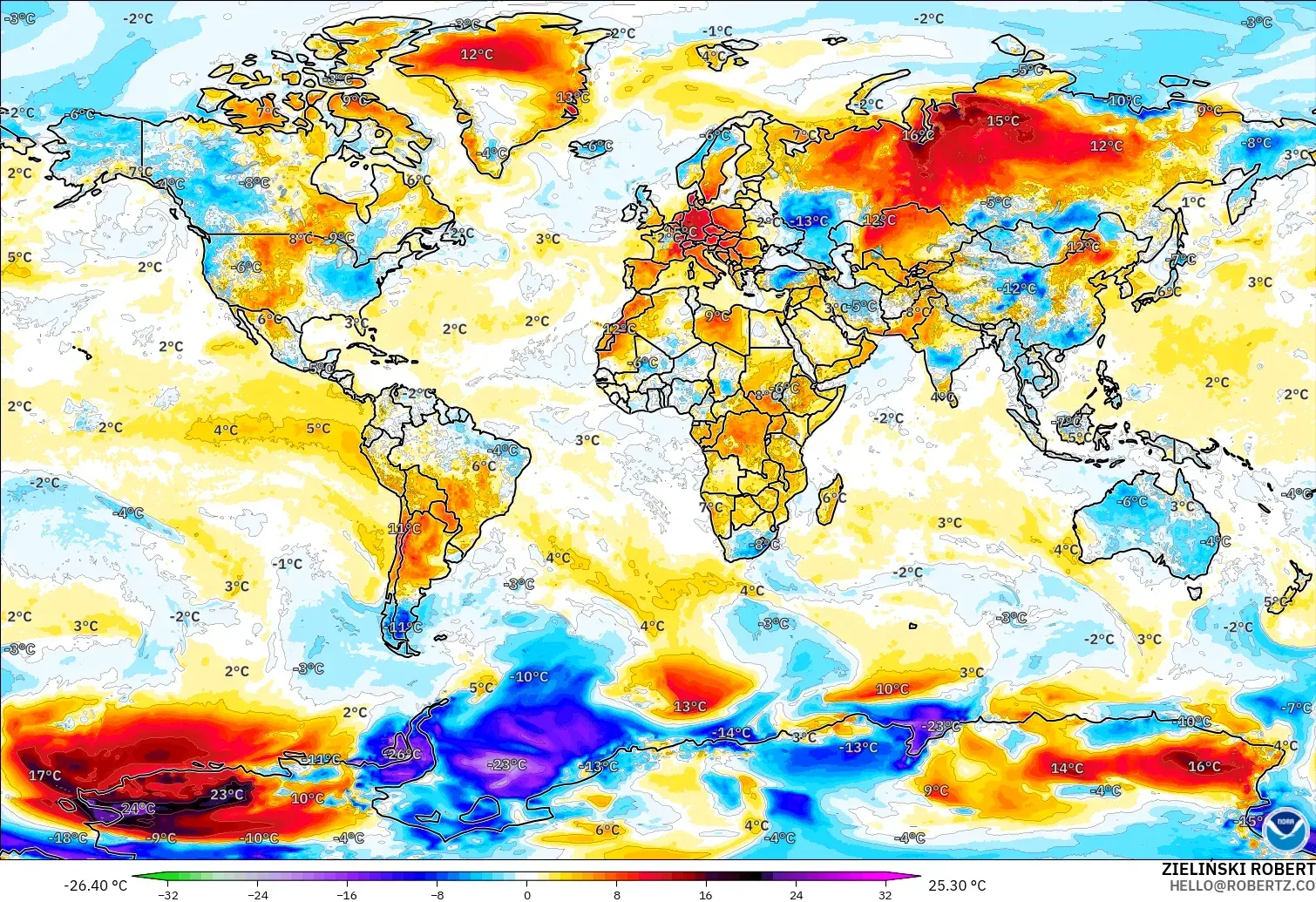 GFS modelo - Mundo, Anomalia de temperatura a 2 m