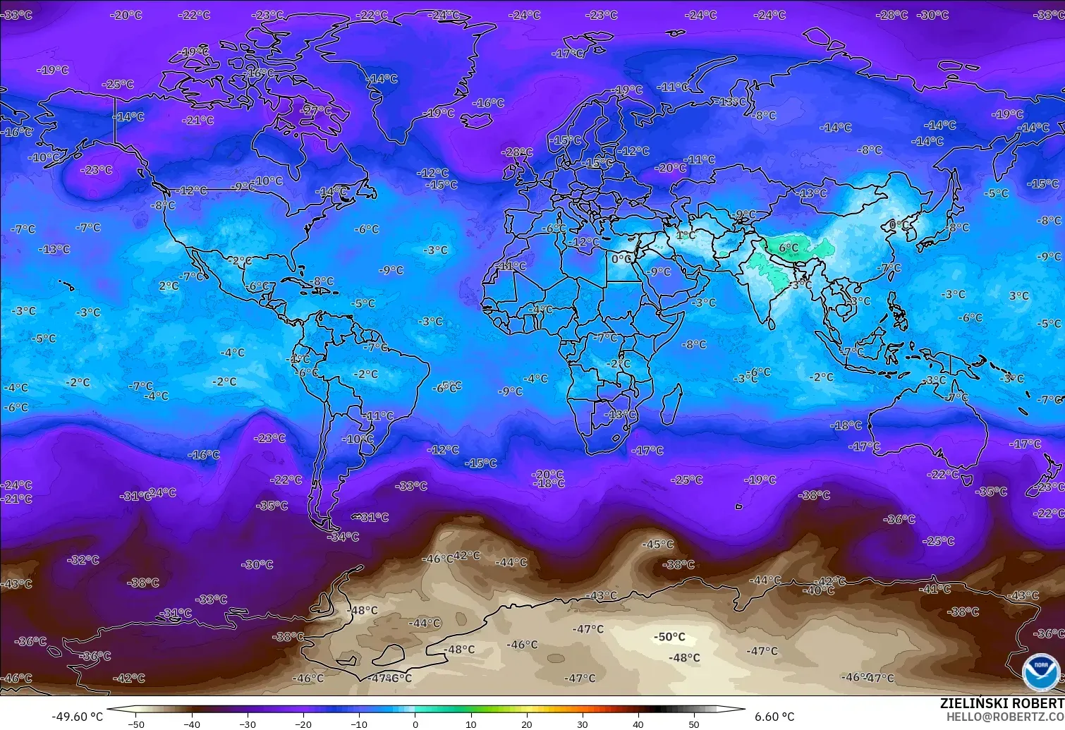 GFS modelo - Mundo, Temperatura a 500 hPa