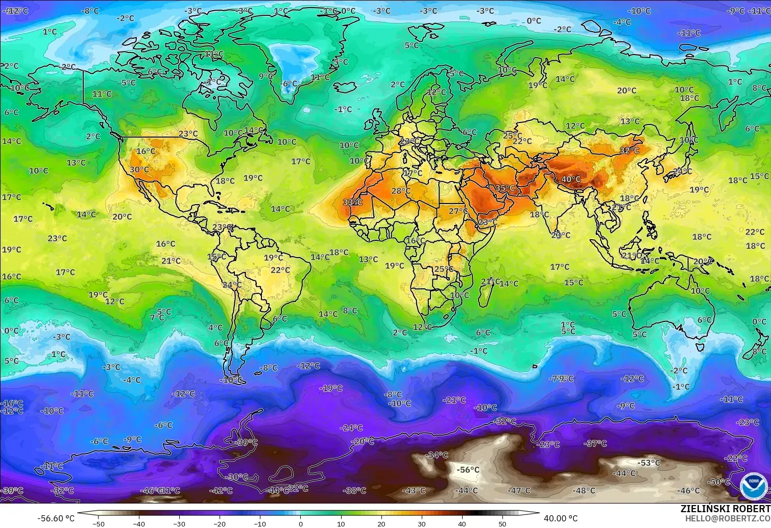 GFS modelo - Mundo, Temperatura a 850 hPa