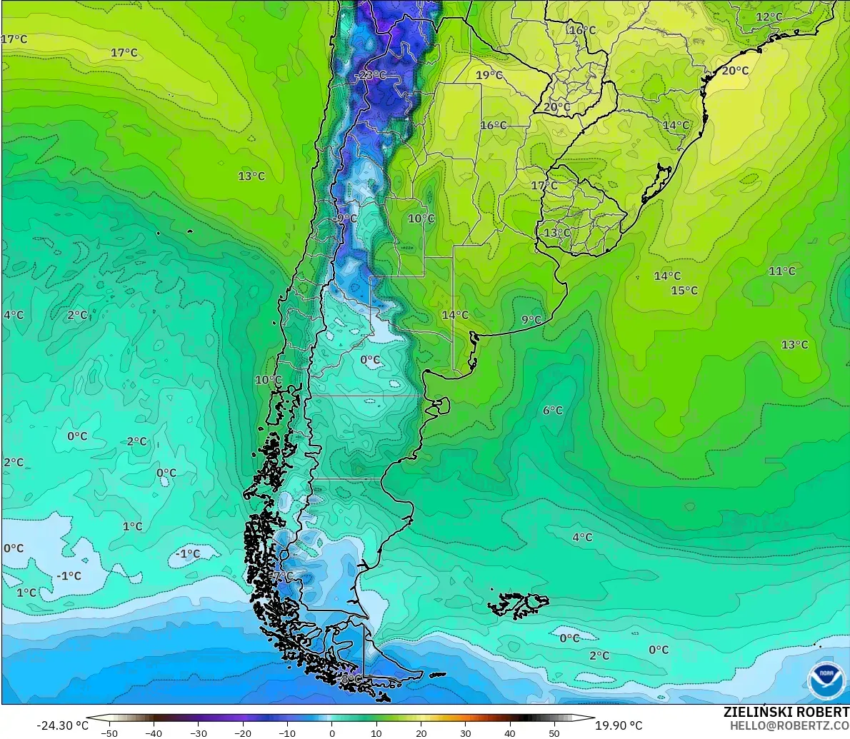 GFS modelo - Argentina, Ponto de orvalho a 2 m