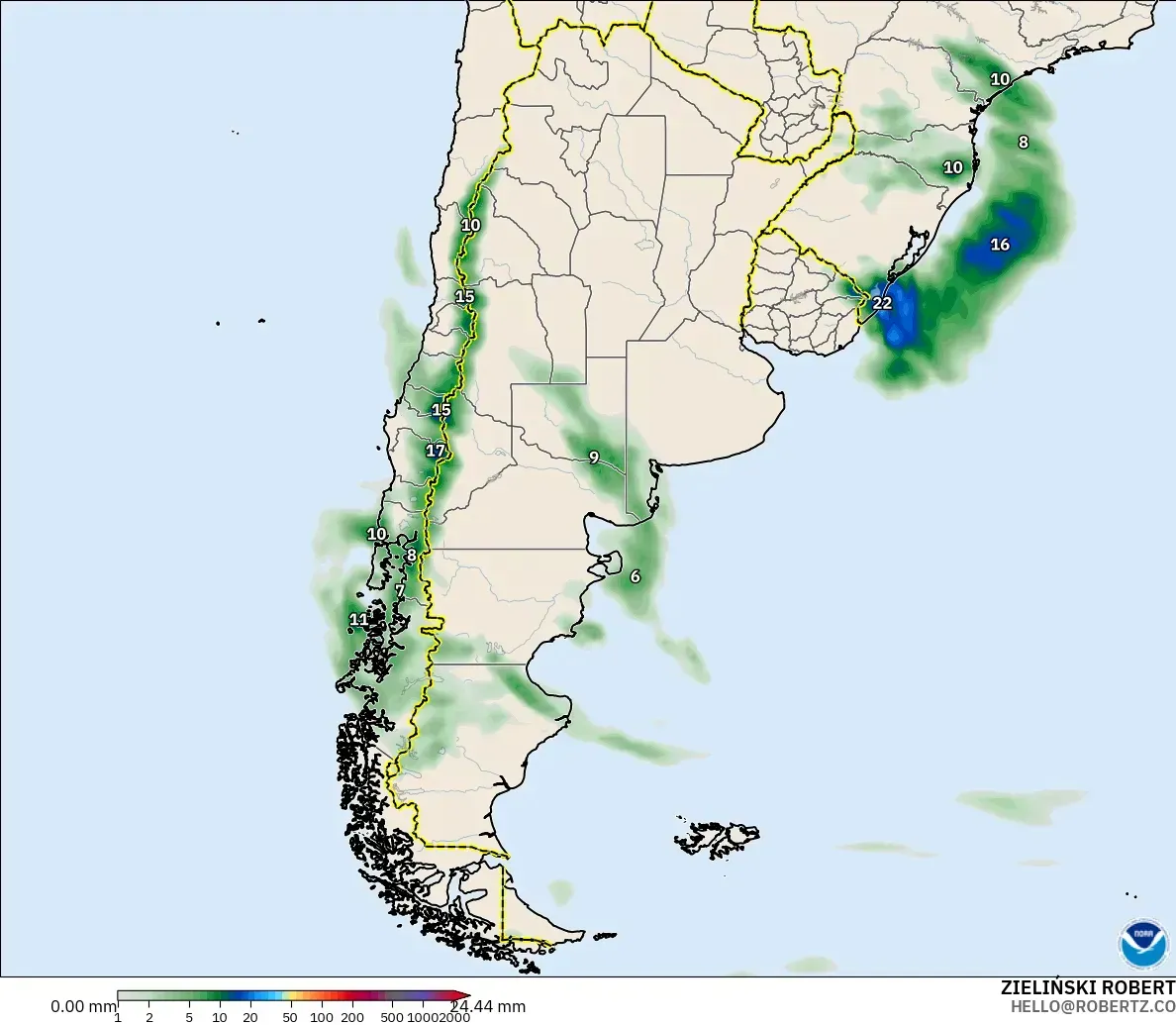 GFS modelo - Argentina, Acúmulo de precipitação