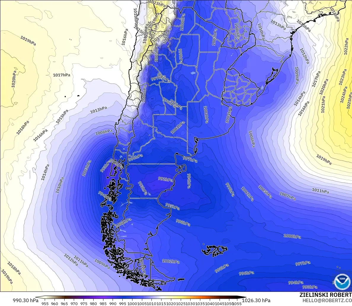 GFS modelo - Argentina, Pressão