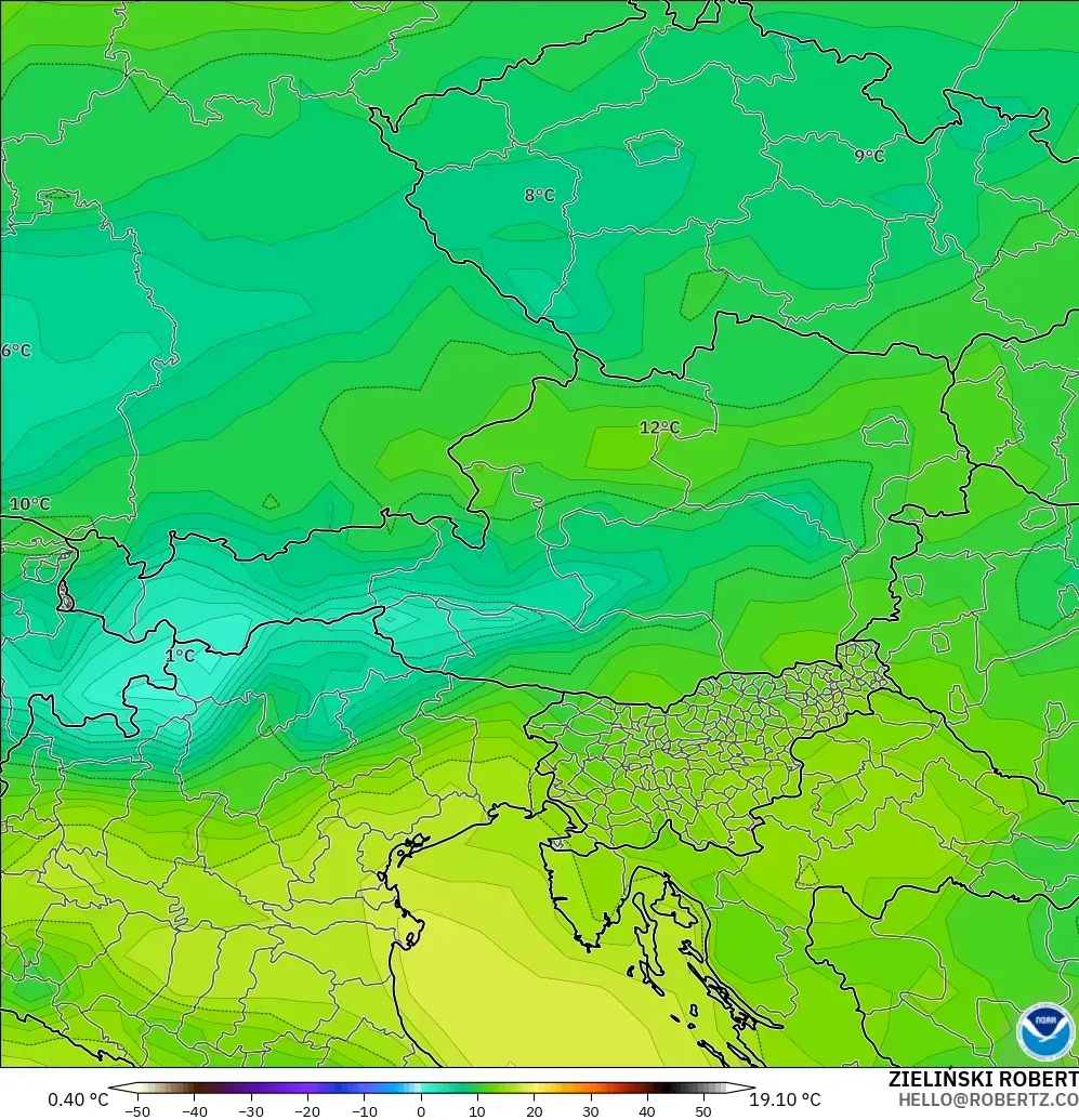 GFS modelo - Áustria, Ponto de orvalho a 2 m