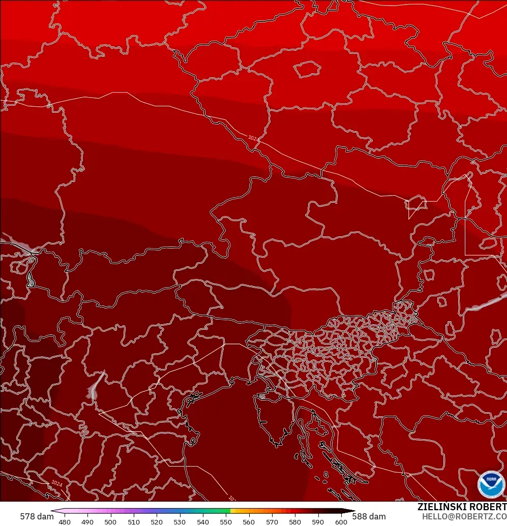 GFS modelo - Áustria, Altura geopotencial a 500 hPa