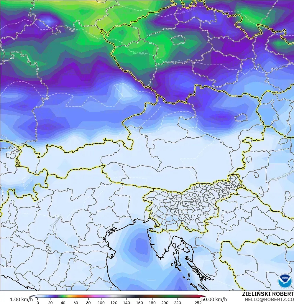 GFS modelo - Áustria, Rajadas de Vento Máximas