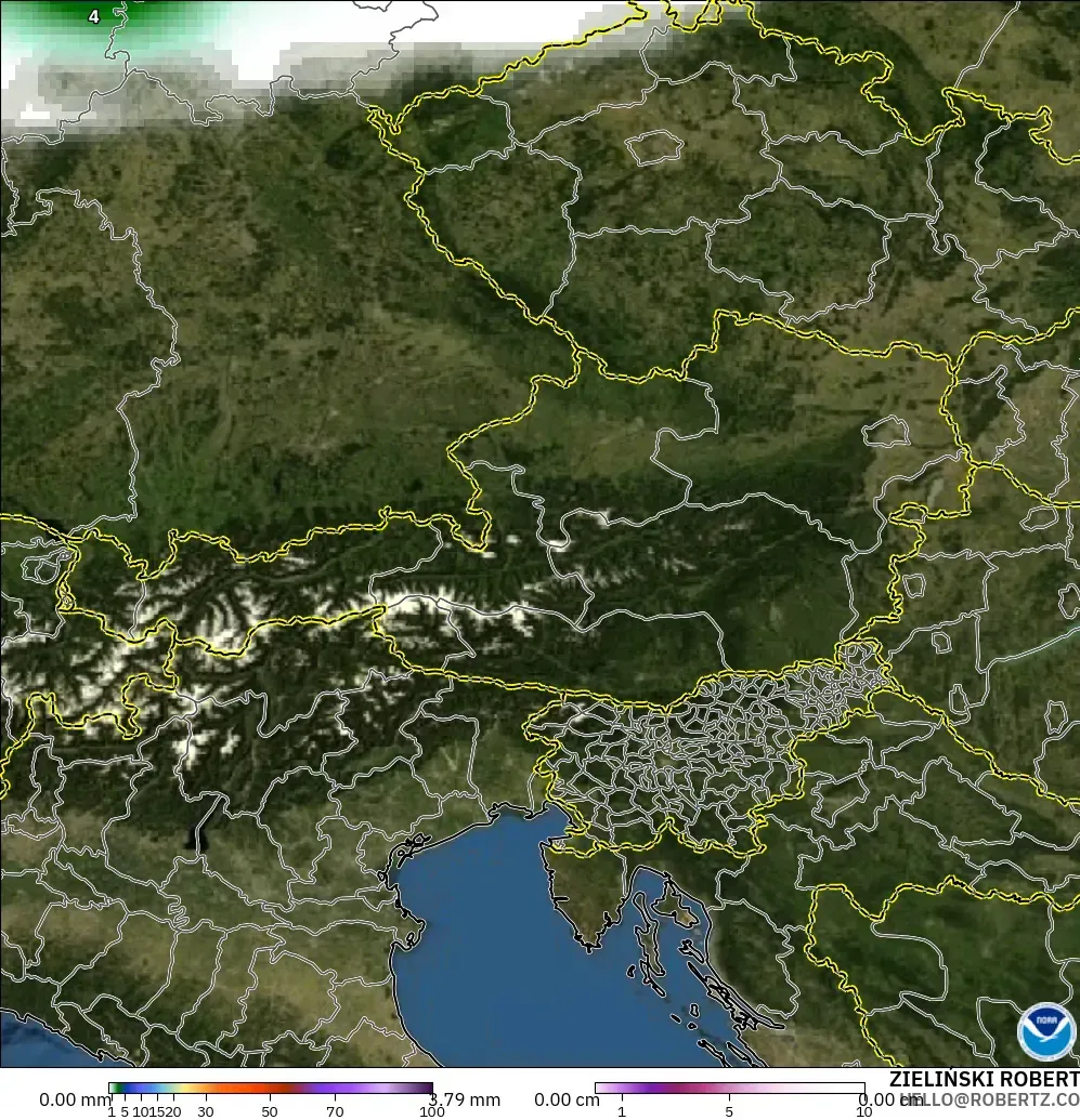 GFS modelo - Áustria, Precipitação, nuvens e pressão