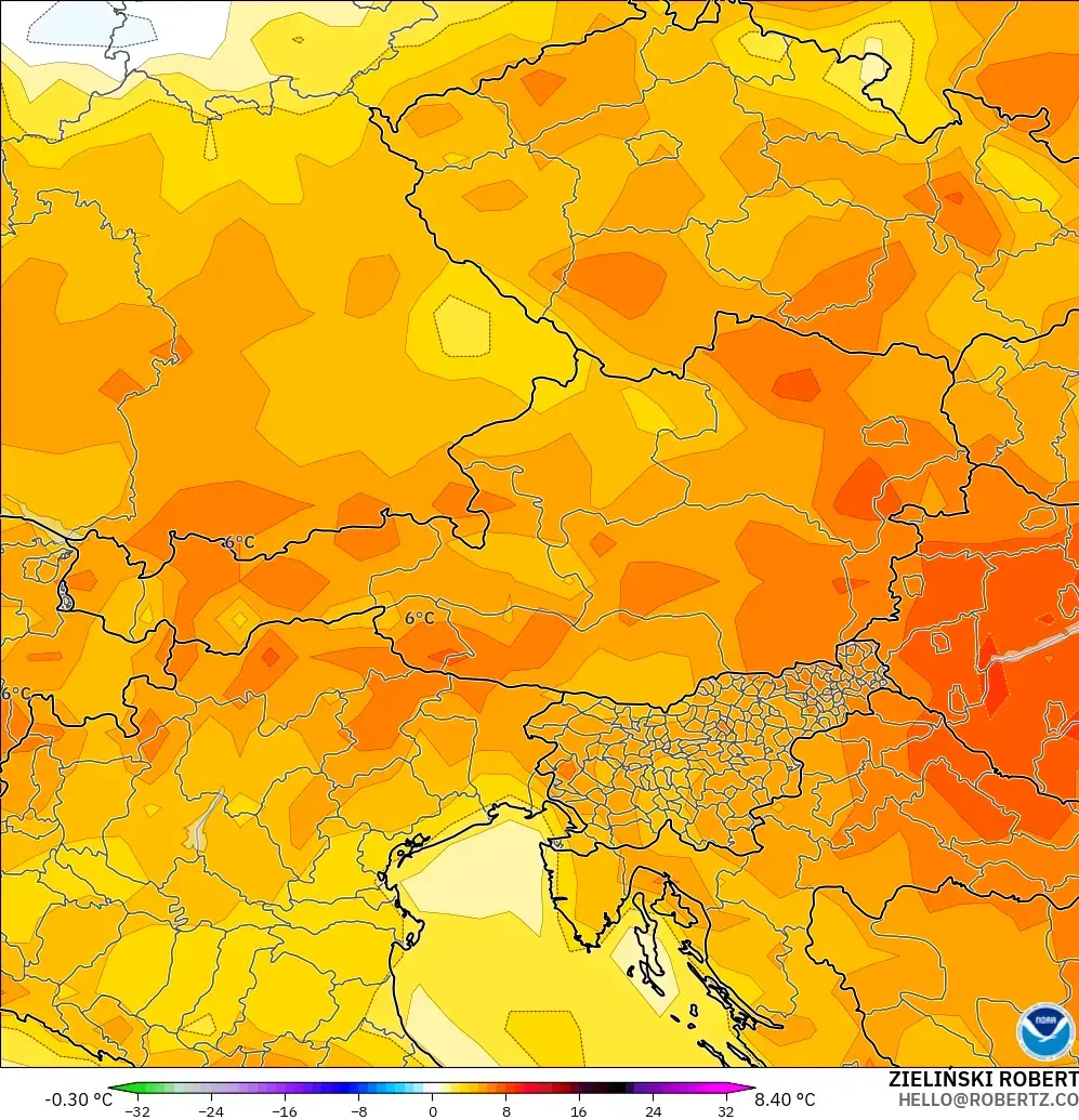 GFS modelo - Áustria, Anomalia de temperatura a 2 m
