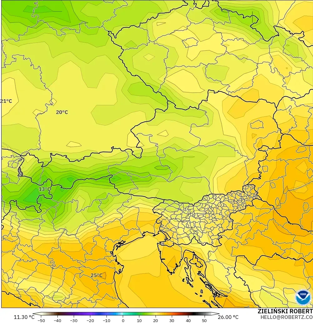 GFS modelo - Áustria, Temperatura a 2 m