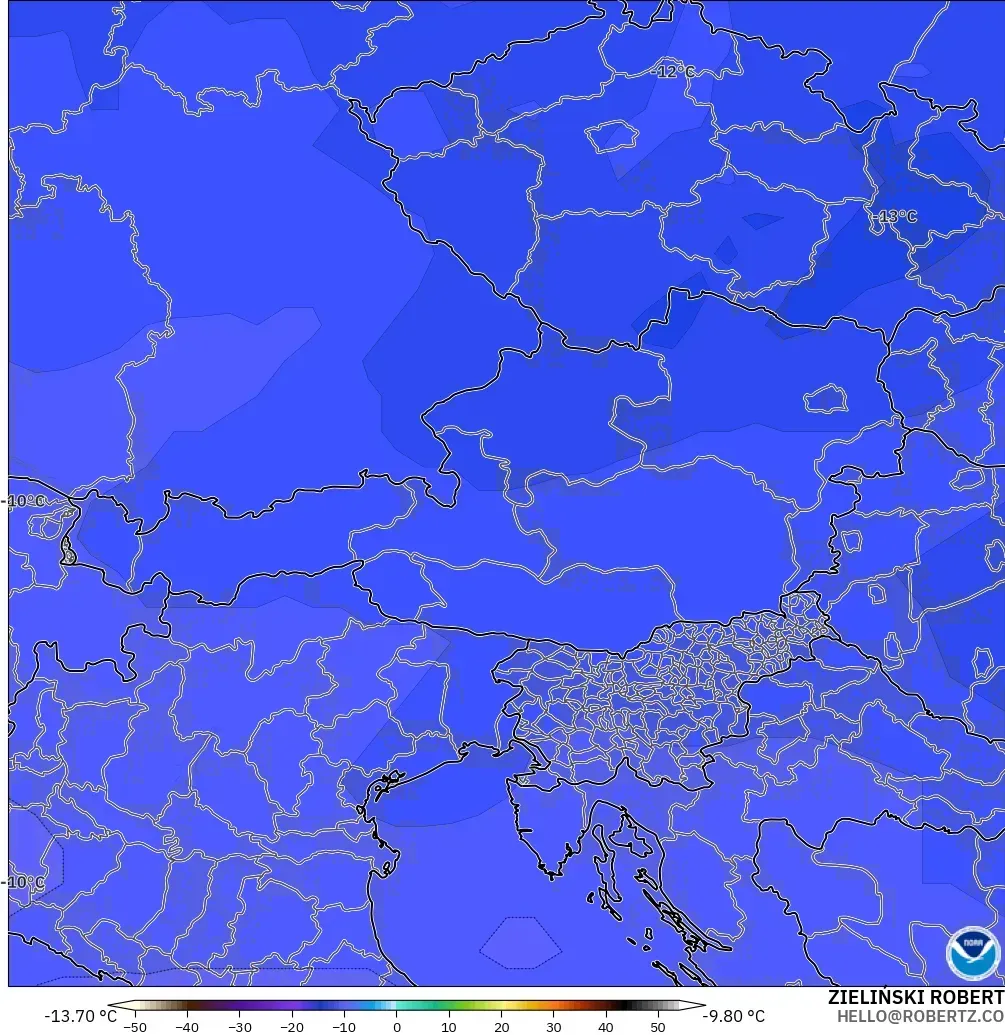 GFS modelo - Áustria, Temperatura a 500 hPa