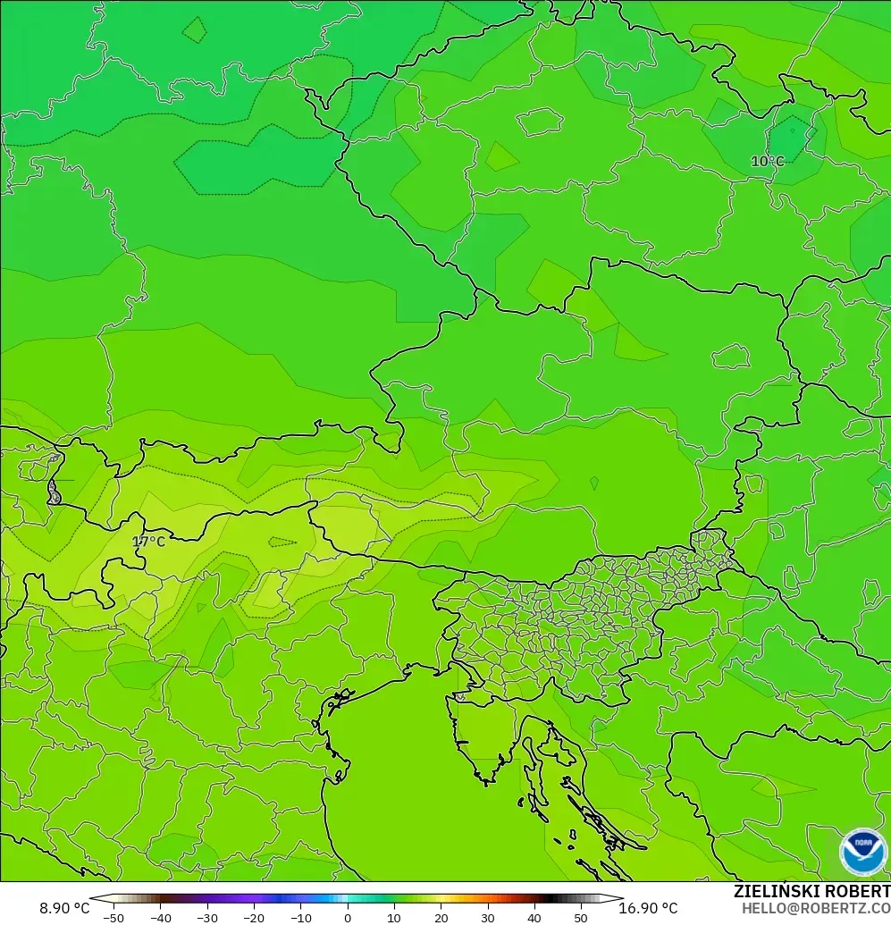 GFS modelo - Áustria, Temperatura a 850 hPa
