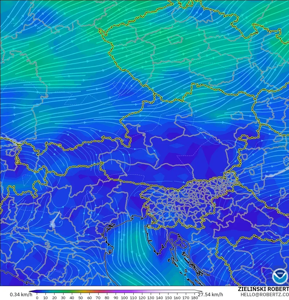GFS modelo - Áustria, Vento a 10 m