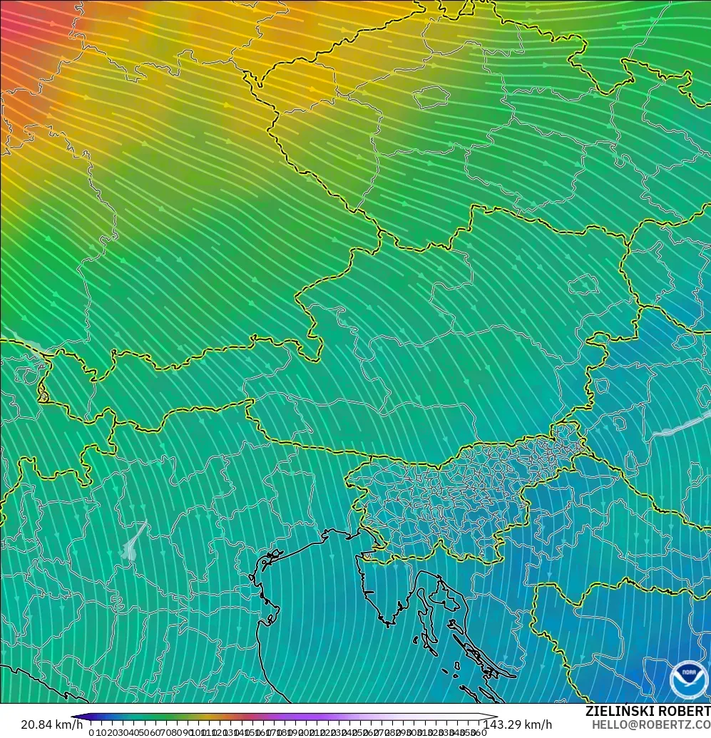 GFS modelo - Áustria, Vento a 300 hPa (corrente em jato)