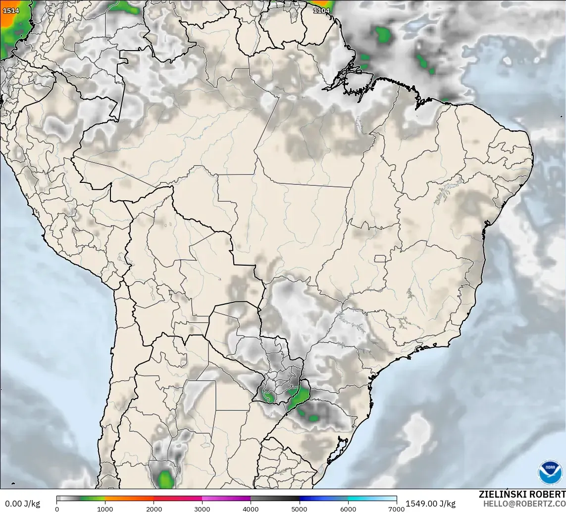 GFS modelo - Brasil, CAPE