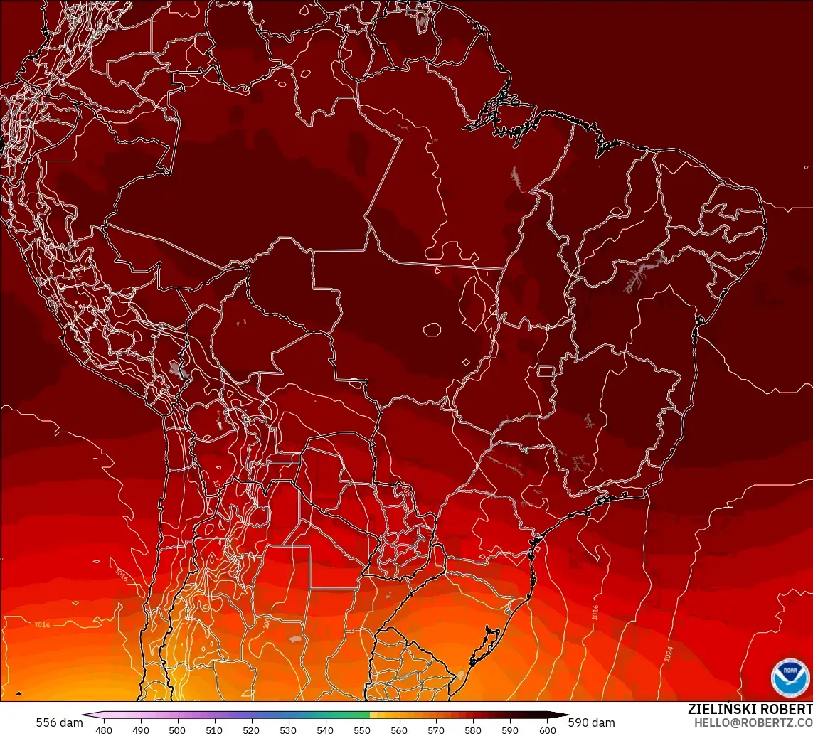 GFS modelo - Brasil, Altura geopotencial a 500 hPa