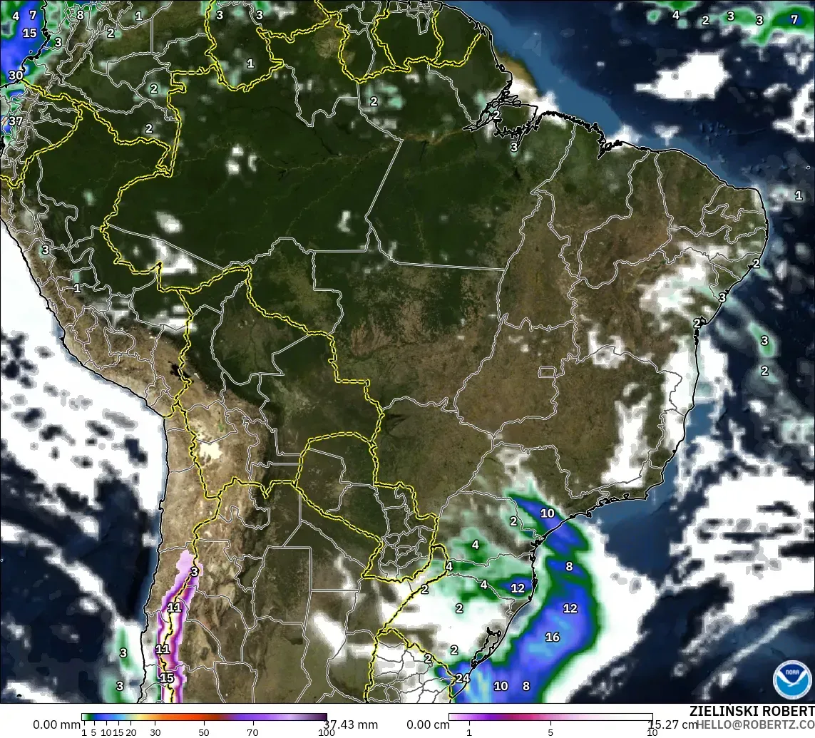 GFS modelo - Brasil, Precipitação, nuvens e pressão
