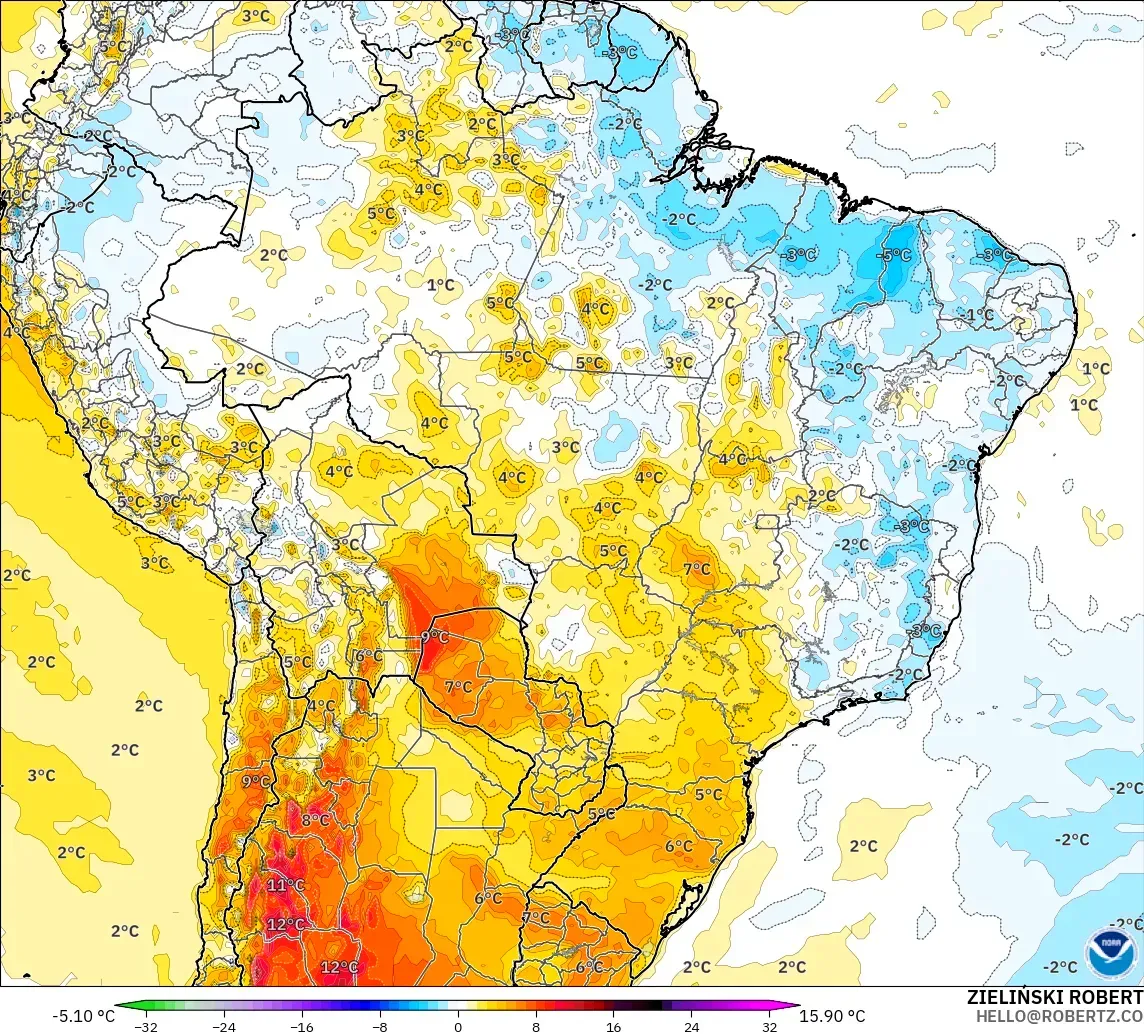 GFS modelo - Brasil, Anomalia de temperatura a 2 m