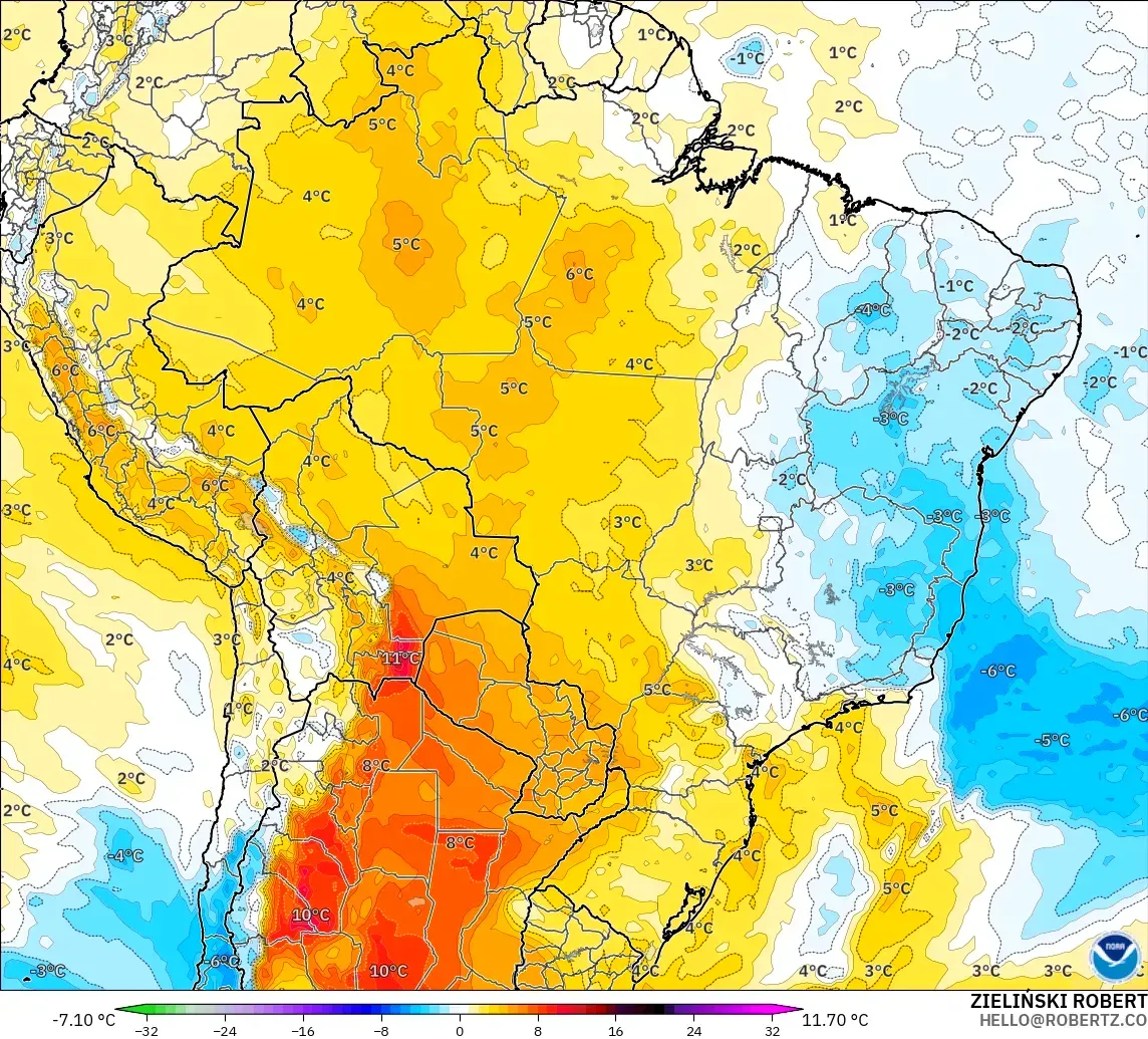 GFS modelo - Brasil, Anomalia de temperatura a 850 hPa