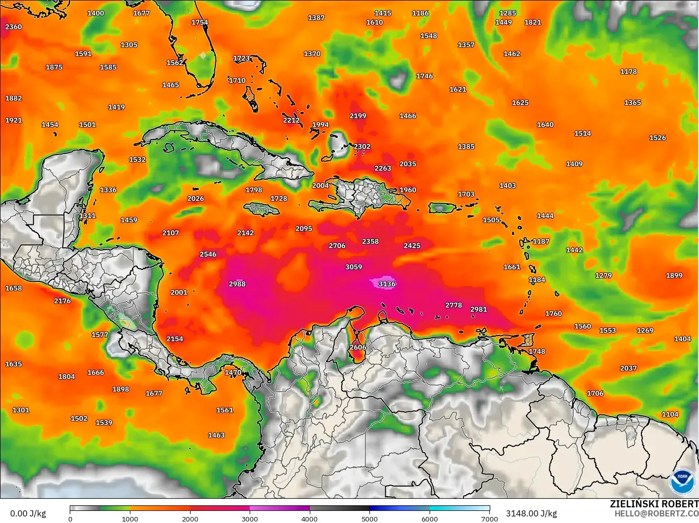 GFS modelo - Caribe, CAPE
