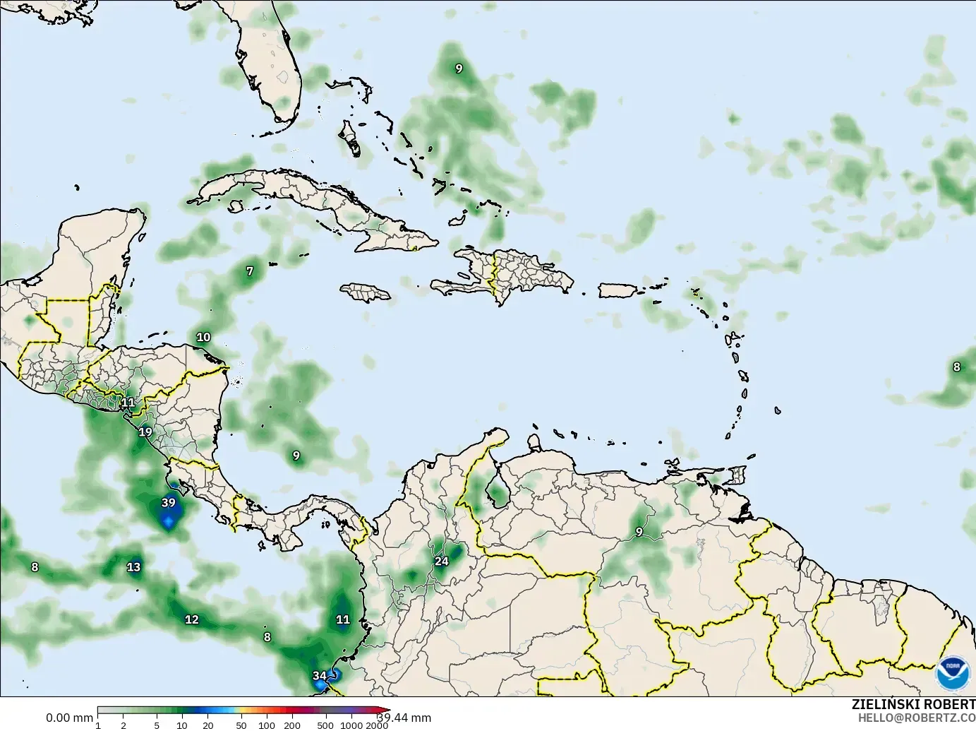 GFS modelo - Caribe, Acúmulo de precipitação