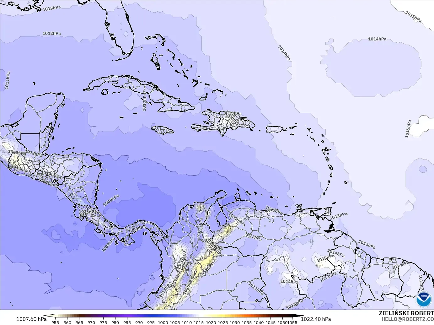 GFS modelo - Caribe, Pressão