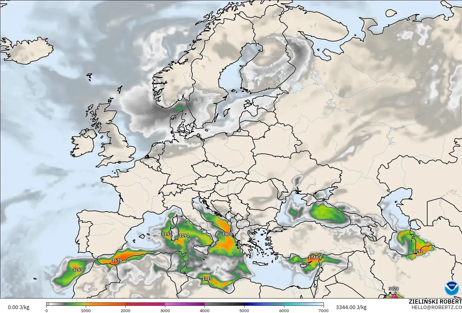 GFS modelo - Europa, CAPE
