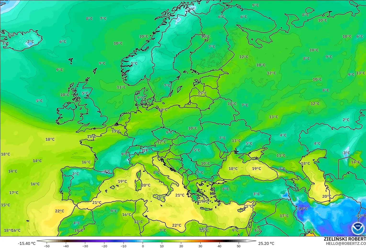GFS modelo - Europa, Ponto de orvalho a 2 m