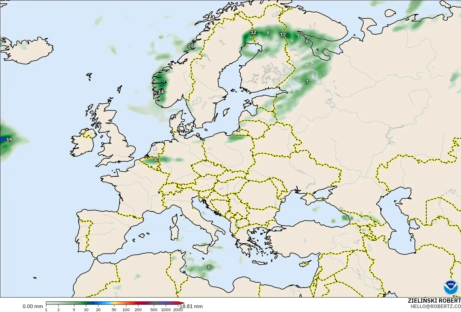 GFS modelo - Europa, Acúmulo de precipitação