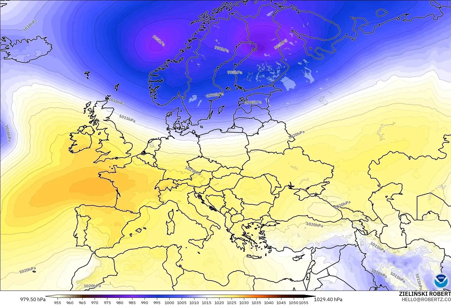 GFS modelo - Europa, Pressão