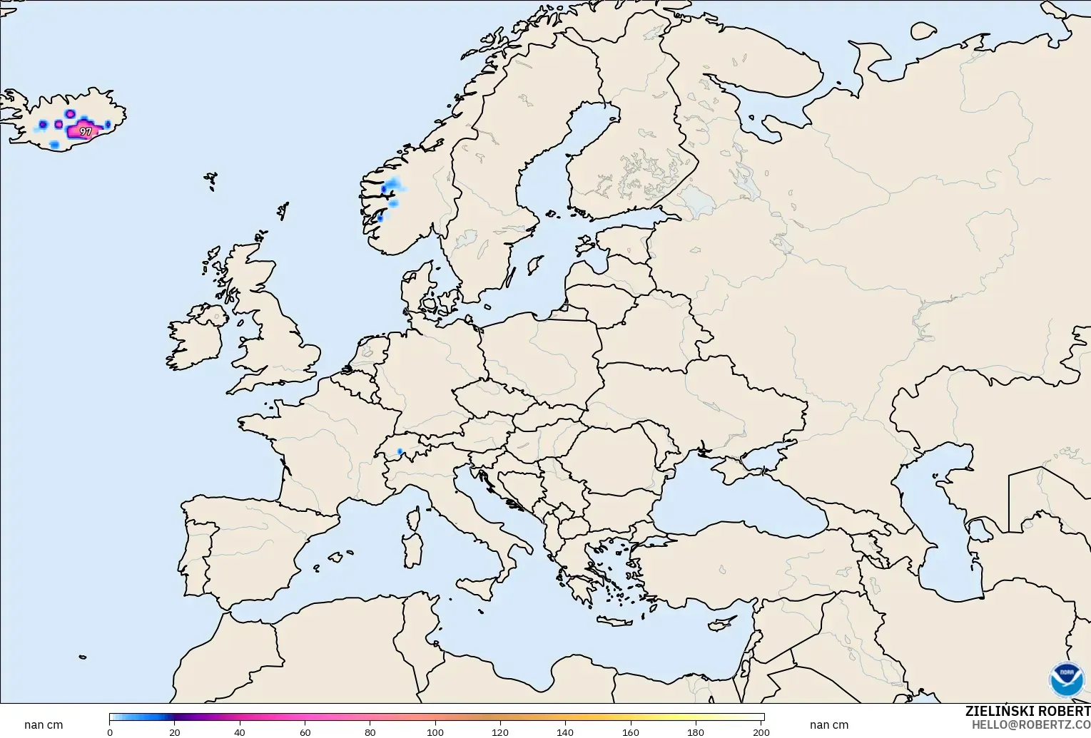 GFS modelo - Europa, Profundidade da neve