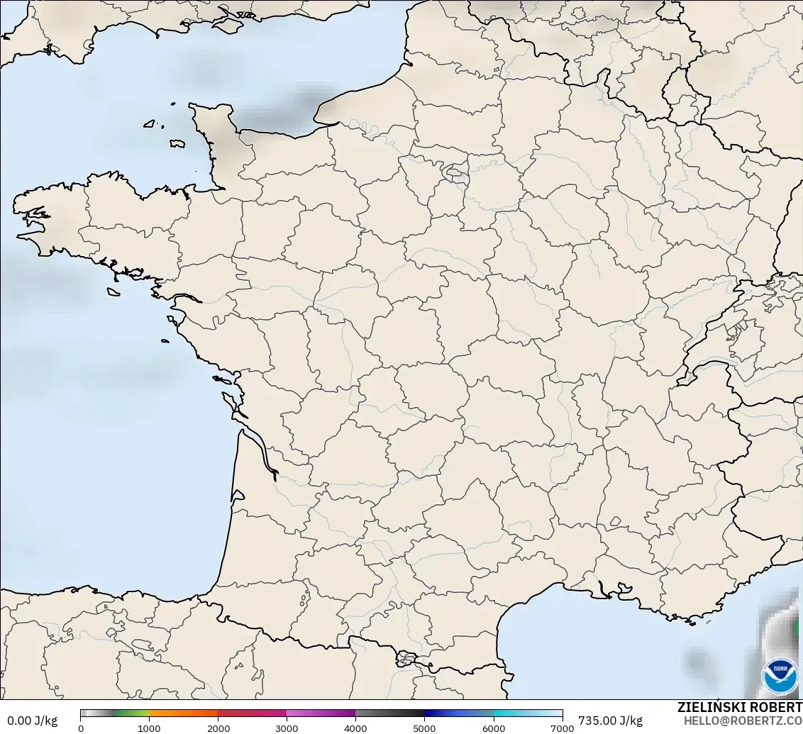 GFS modelo - França, CAPE