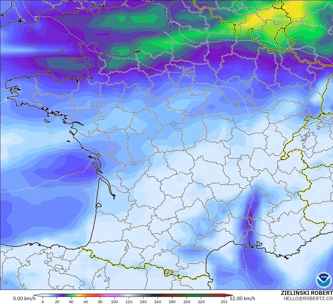 GFS modelo - França, Rajadas de vento