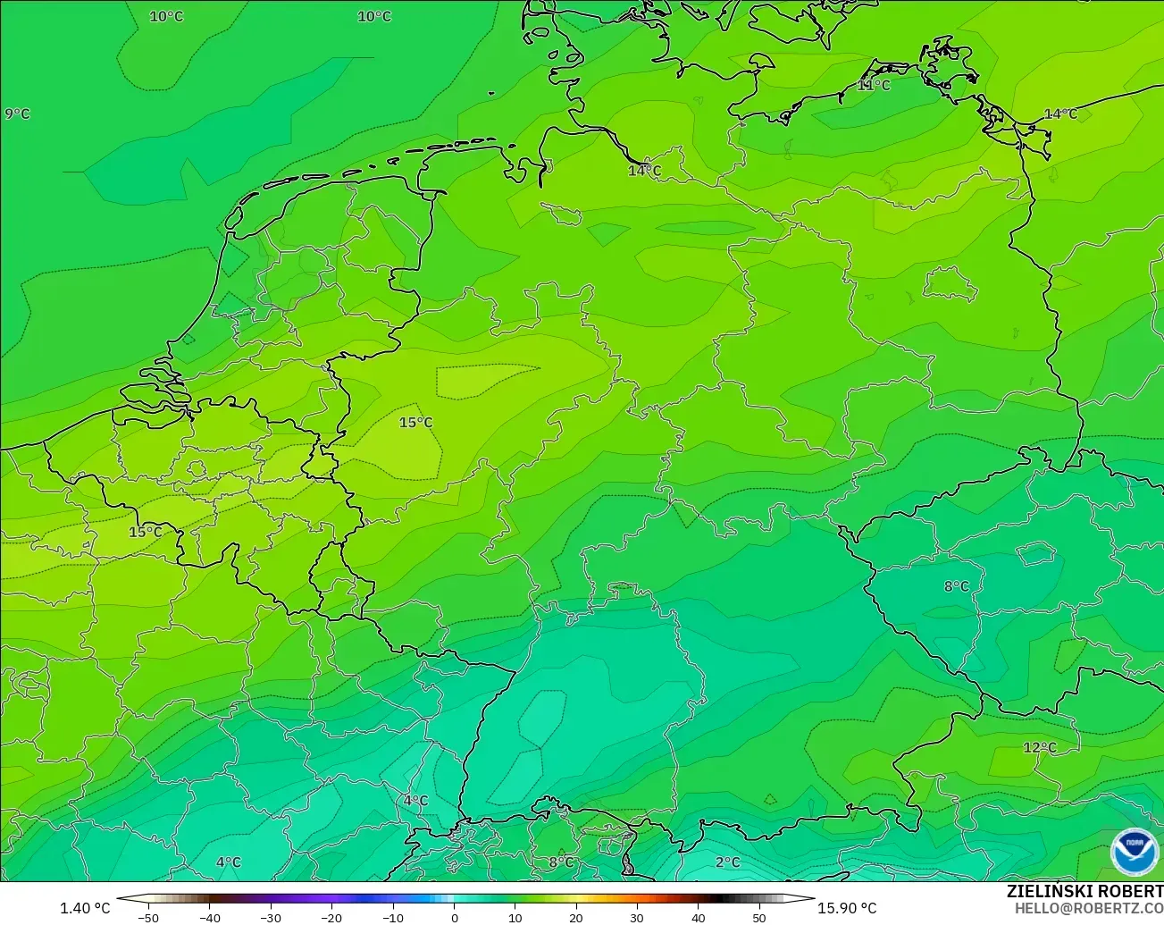 GFS modelo - Alemanha, Ponto de orvalho a 2 m