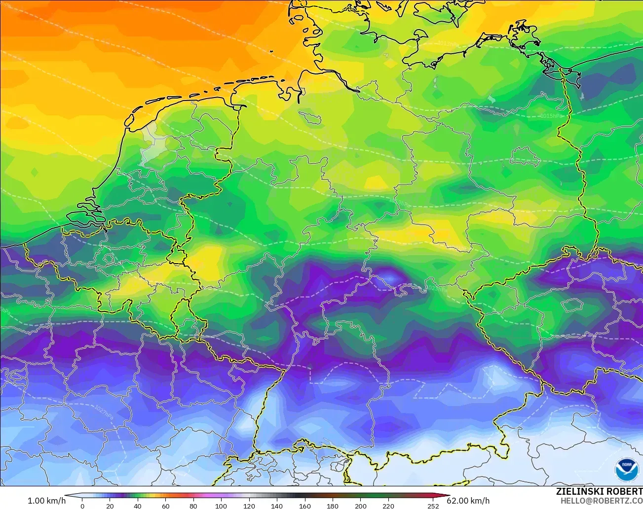 GFS modelo - Alemanha, Rajadas de vento