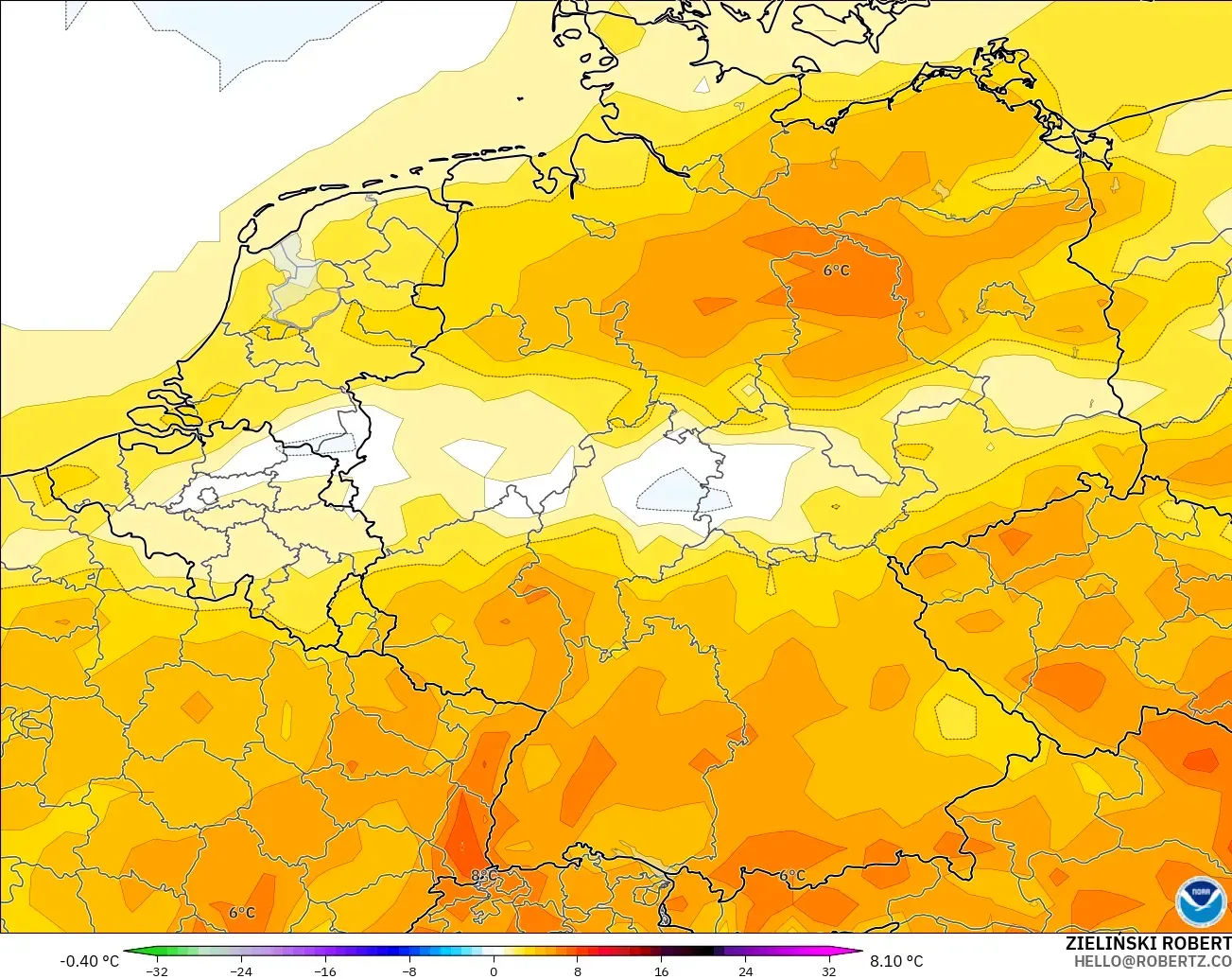 GFS modelo - Alemanha, Anomalia de temperatura a 2 m
