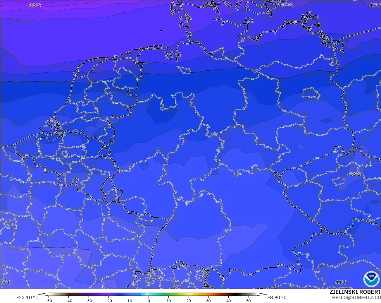 GFS modelo - Alemanha, Temperatura a 500 hPa