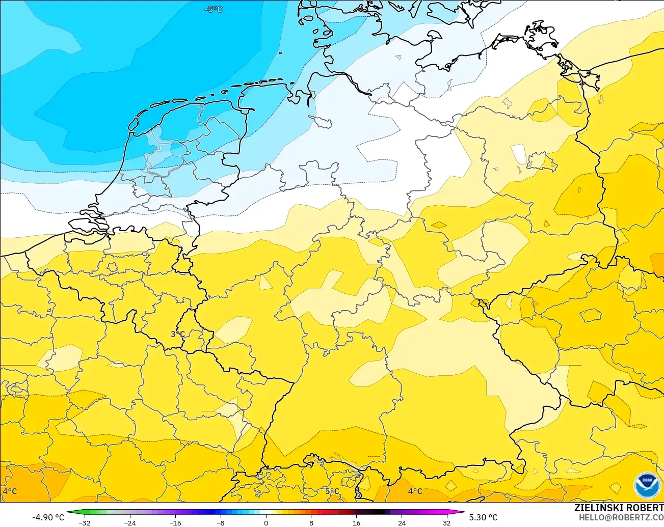 GFS modelo - Alemanha, Anomalia de temperatura a 850 hPa