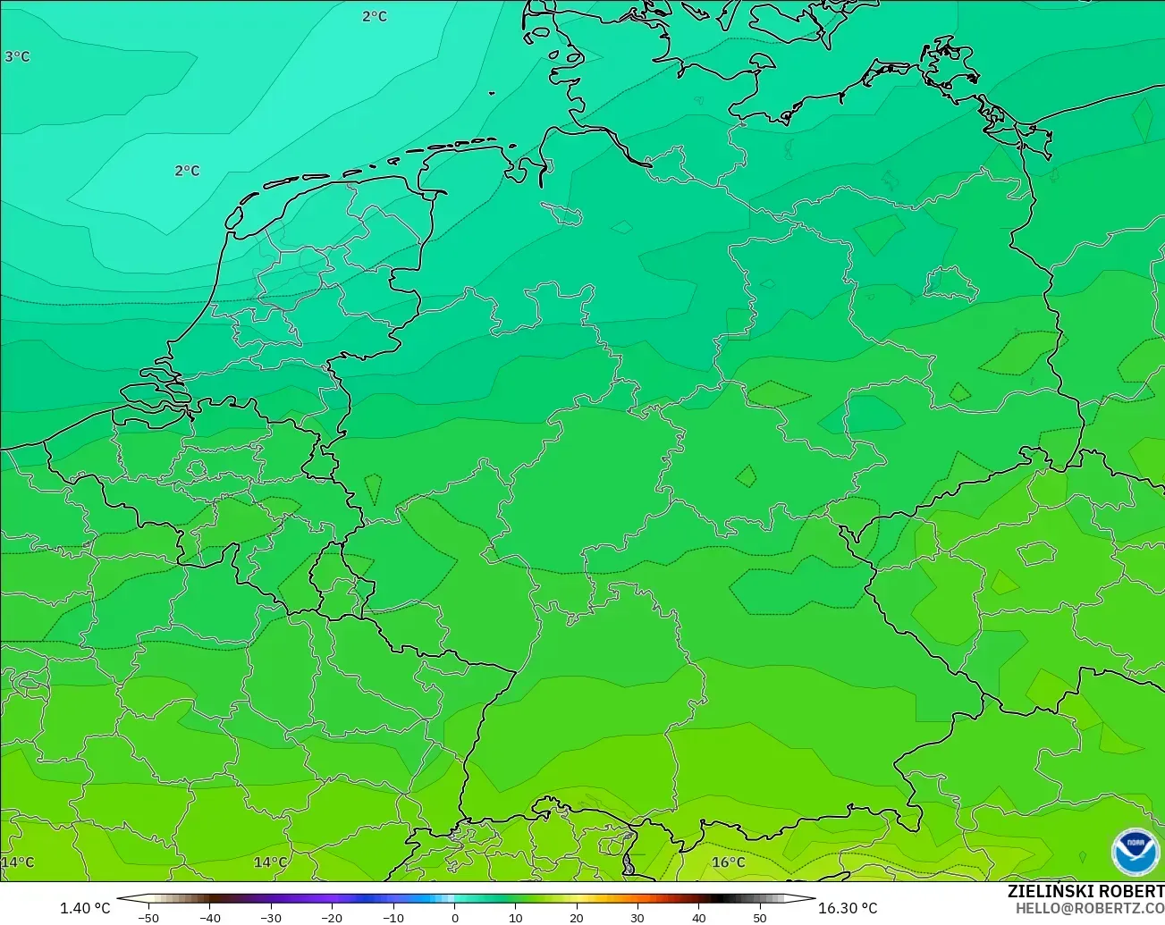 GFS modelo - Alemanha, Temperatura a 850 hPa
