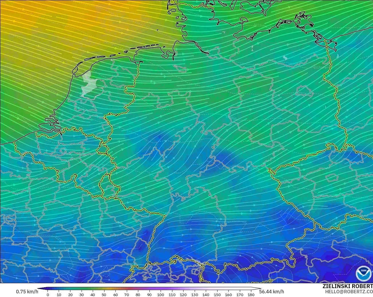 GFS modelo - Alemanha, Vento a 10 m
