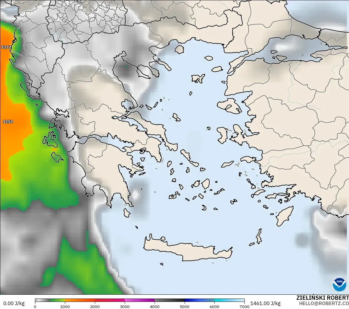 GFS modelo - Grécia, CAPE