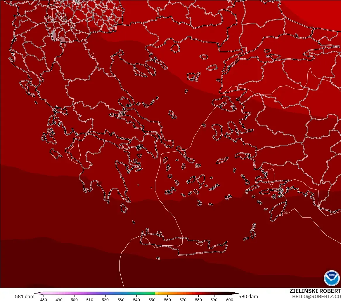 GFS modelo - Grécia, Altura geopotencial a 500 hPa