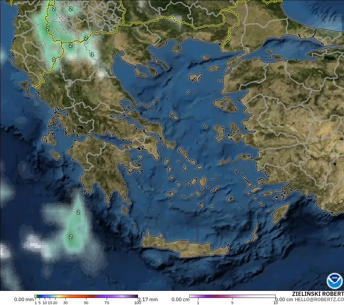 GFS modelo - Grécia, Precipitação, nuvens e pressão