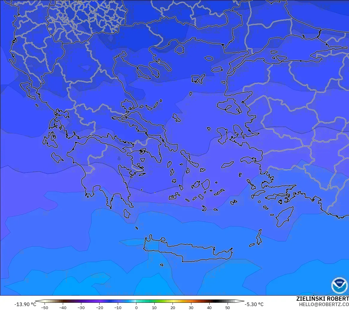 GFS modelo - Grécia, Temperatura a 500 hPa