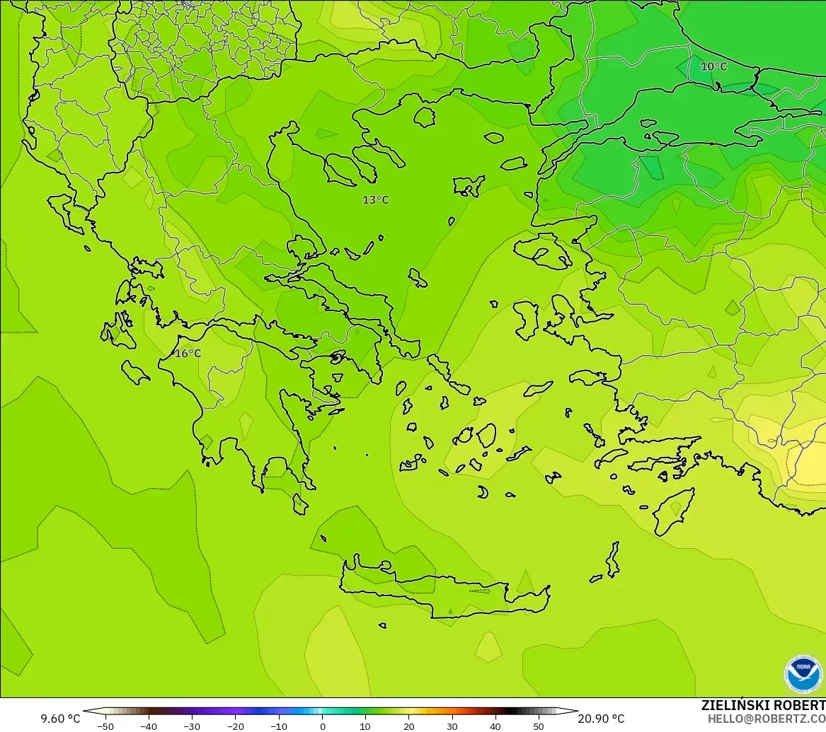 GFS modelo - Grécia, Temperatura a 850 hPa