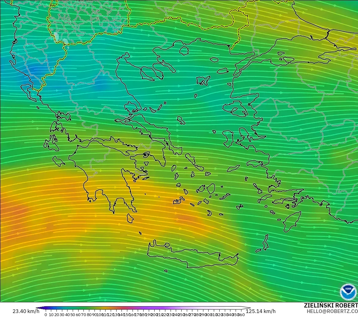 GFS modelo - Grécia, Vento a 300 hPa (corrente em jato)
