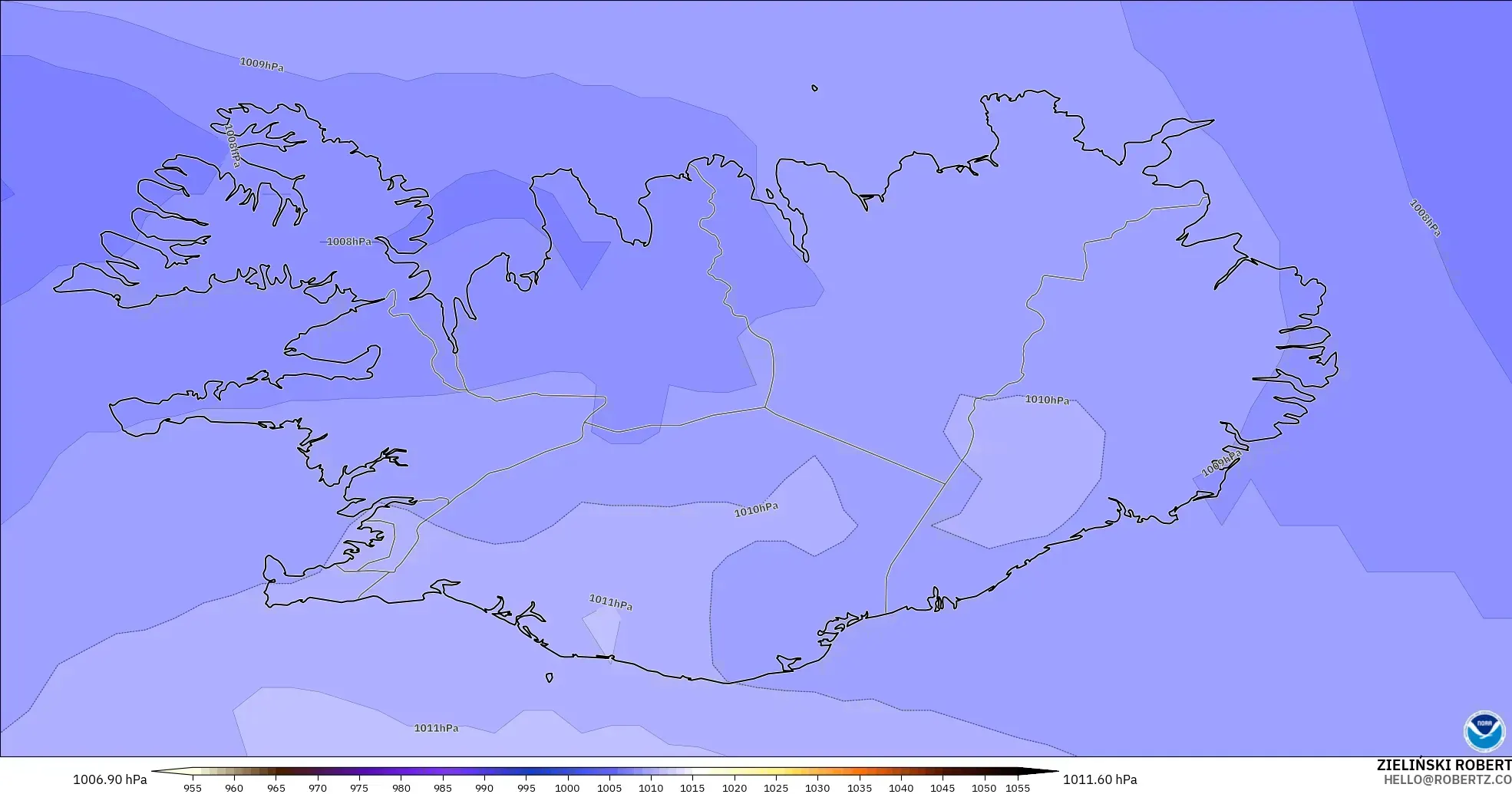 GFS modelo - Islândia, Pressão