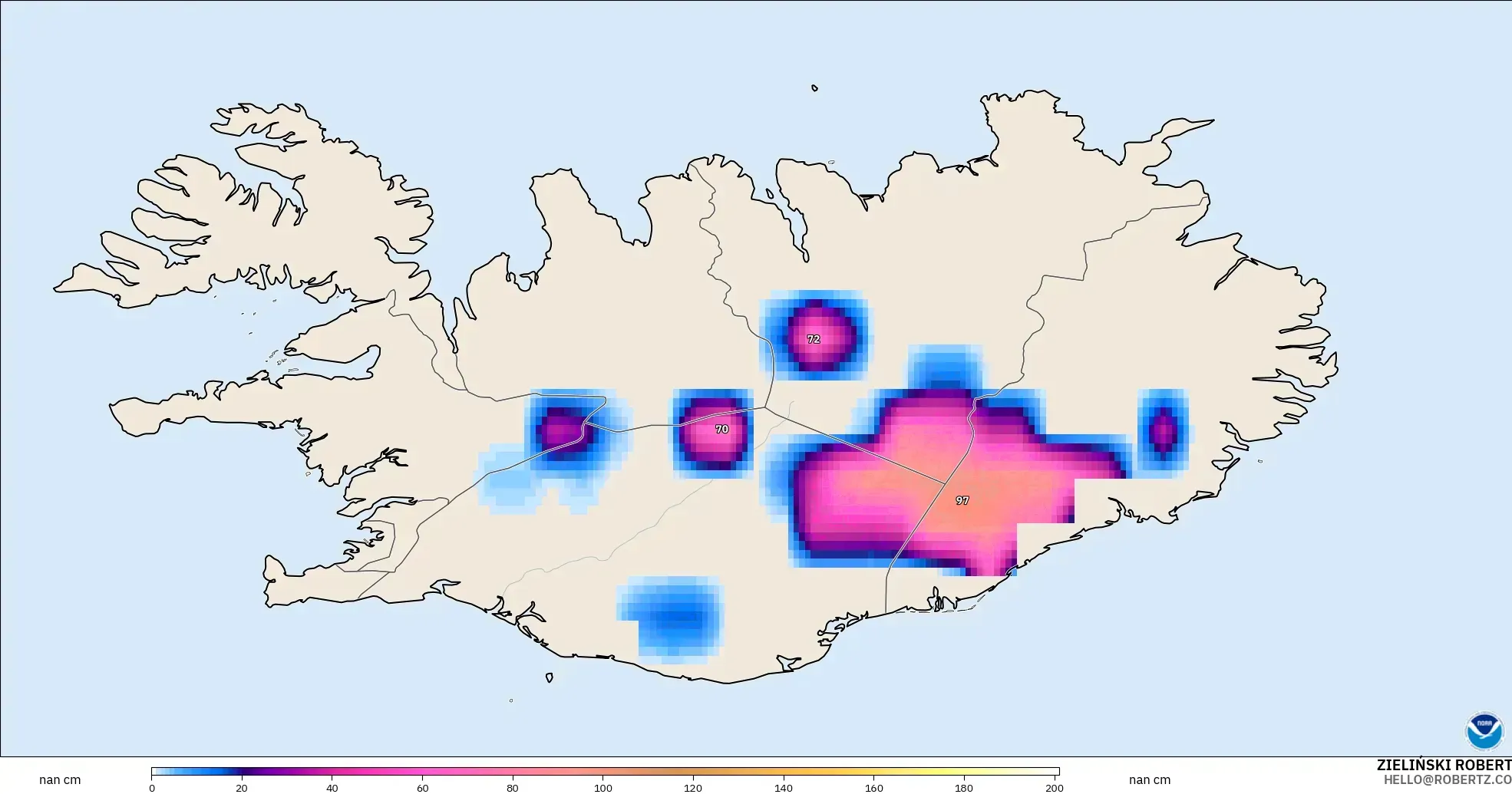 GFS modelo - Islândia, Profundidade da neve
