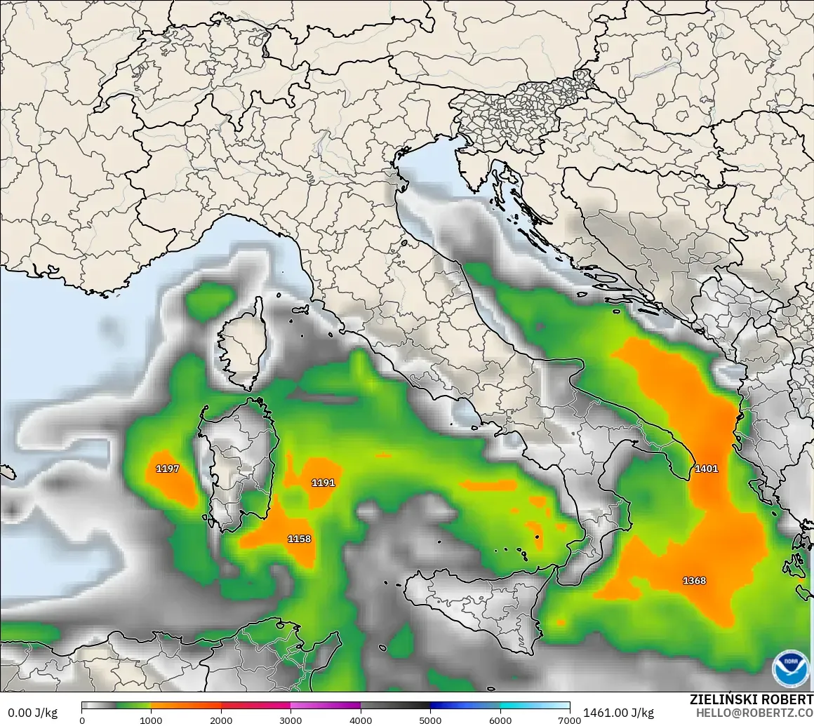 GFS modelo - Itália, CAPE